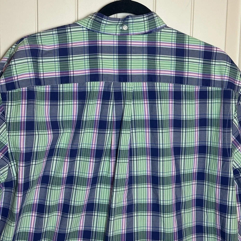 Brooks Brothers Button Up Shirt XXL Long Sleeve Blue Green Plaid 100% Cotton
